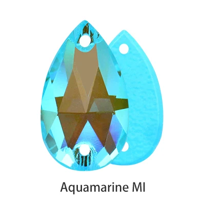 Aquamarine MI Сияющие мерцающие мокко флуоресцентные капли слеза стекло пришивные стразы с плоской задней частью Стразы хрустальные пуговицы для шитья одежды ремесла - Цвет: Aquamarine MI