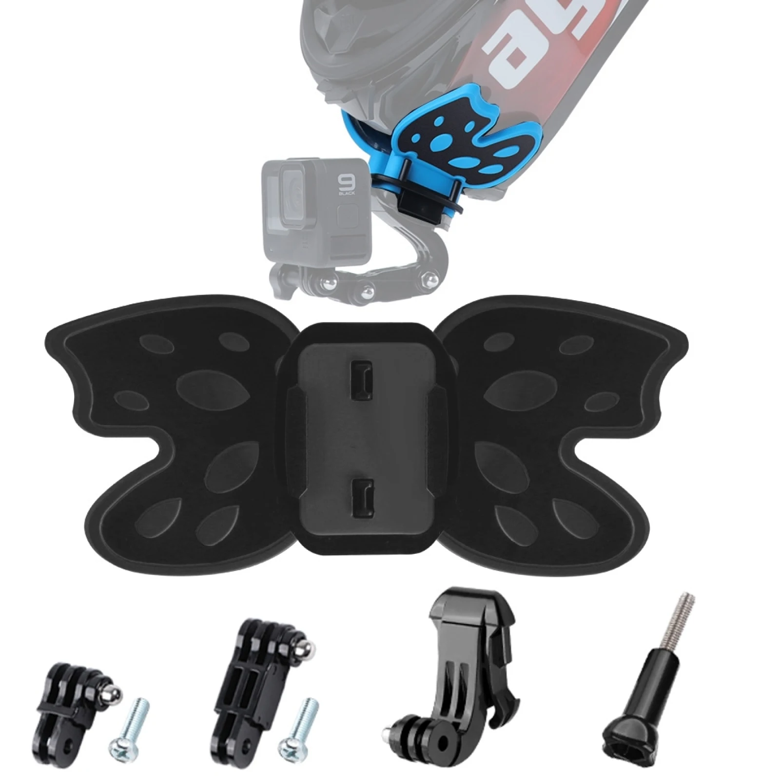 Adaptador de montaje para casco de mariposa con brazo pivotante de 3 vías, hebilla de gancho J y tornillo largo para GoPro HERO10 9 8 Black / DJI Osmo Action