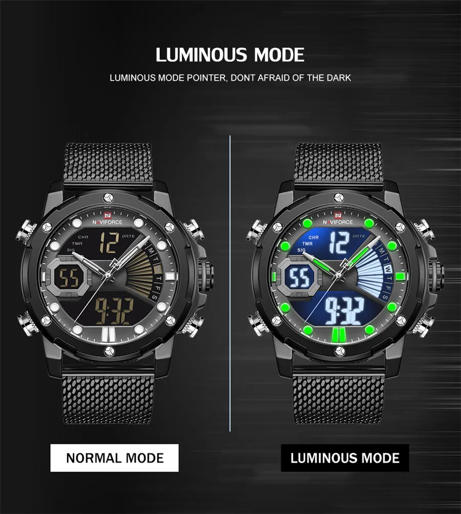 Часы наручные NAVIFORCE Мужские кварцевые цифровые спортивные брендовые роскошные