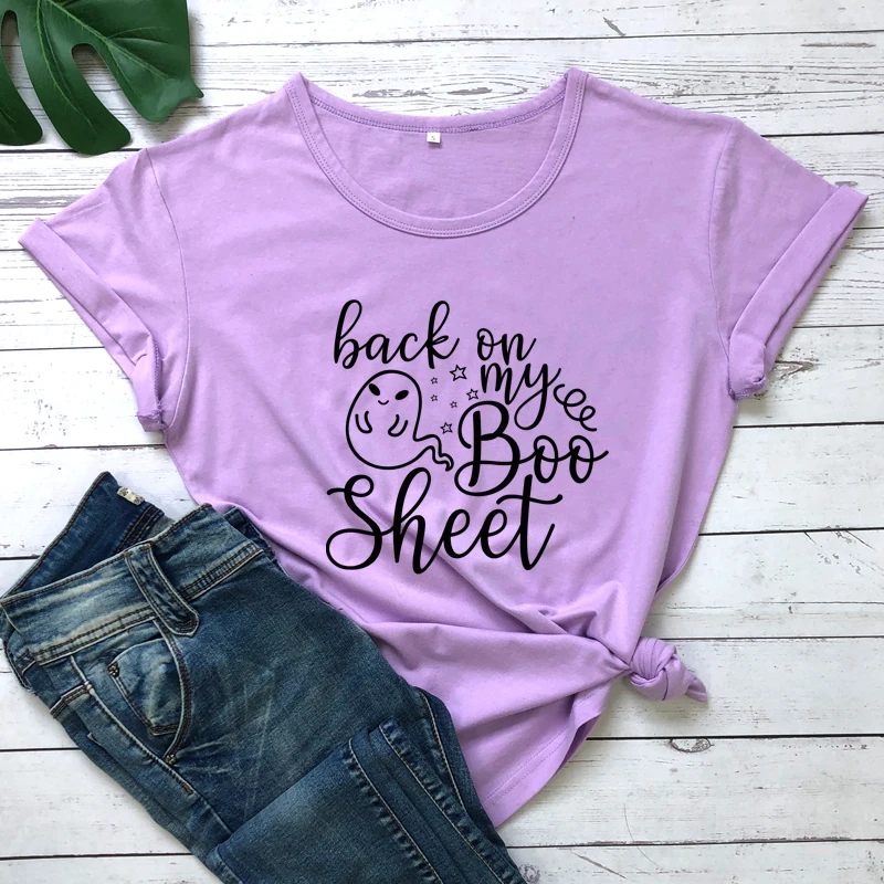 Сзади на My Boo лист футболка Милая Хэллоуин призрак Графический Футболка Топ со