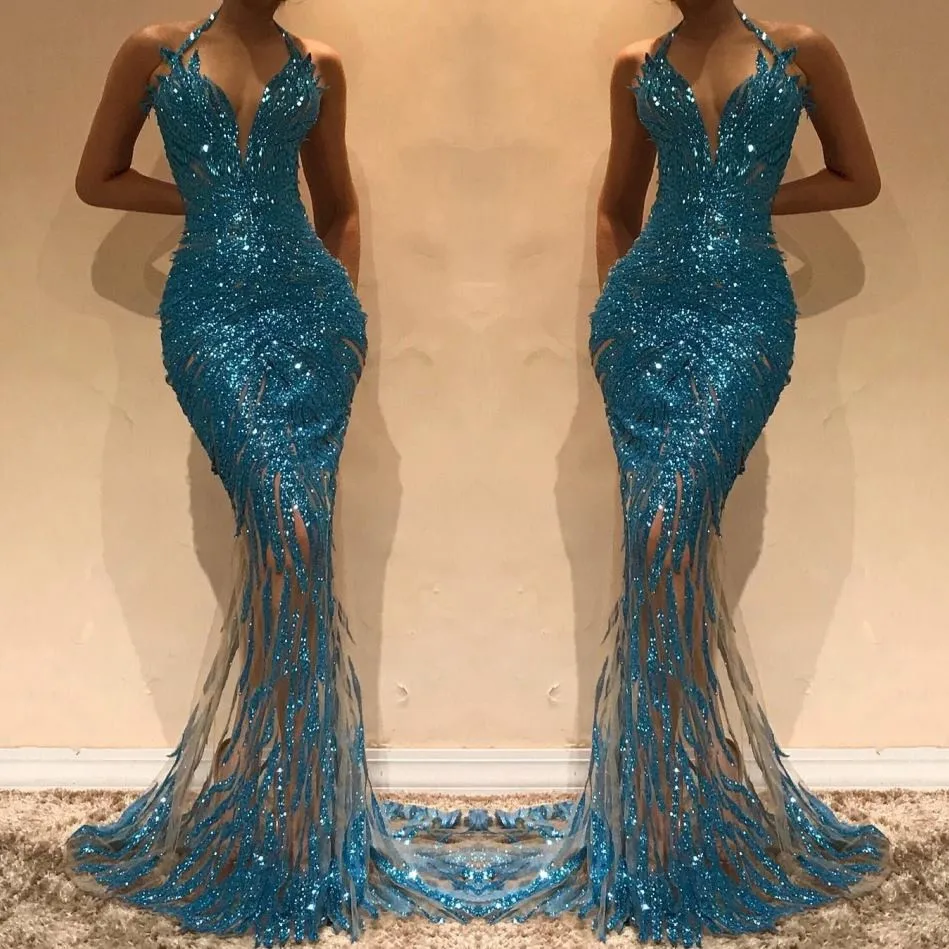 

vestido comprido Glitter Sequins Evening Dress for Women Sexy Halter Mermaid Evening Dress Plus Size Long Formal Party Dress