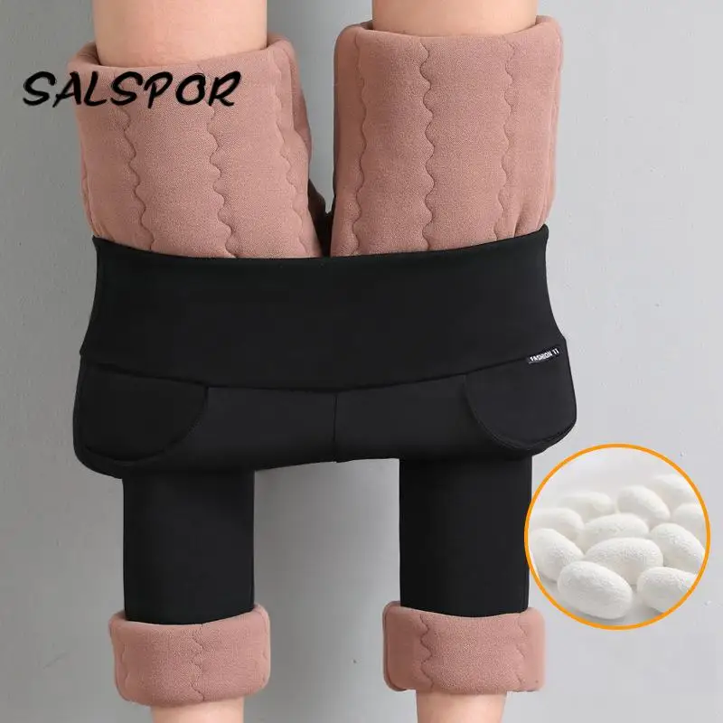 

SALSPOR Winter Leggings Women Cold Resistant Solid Stretchy Girls Keep Warm and Fleece Legging High Waist Thick Pants