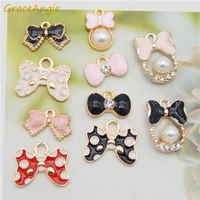 10pcs mix bow jewelry charms pearls pendant for earrings necklace making package diy handmade women hair accessories crystal top