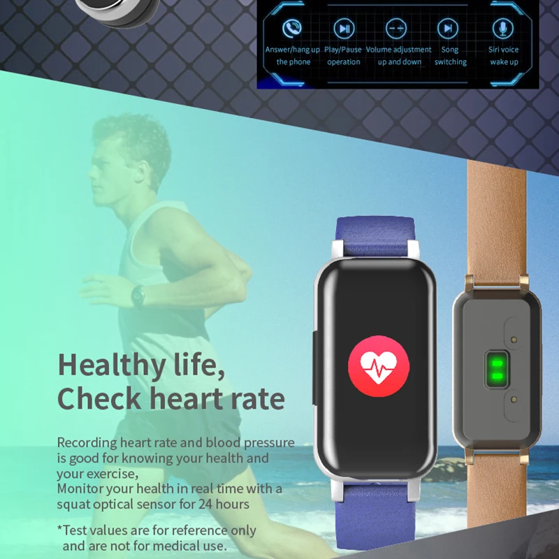 

T89 TWS Newest AI Smart Watch With Bluetooth Earphone Heart Rate Monitor Wristband Long Time Standby Sport Men