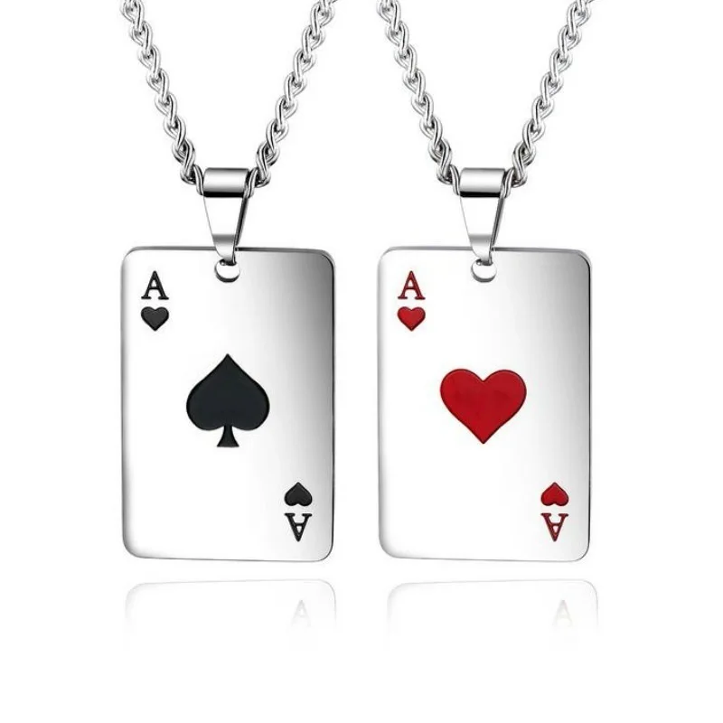 Мужское и женское ожерелье Lucky Ace of Spades из нержавеющей стали серебряный цвет
