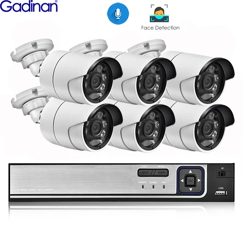 8CH NVR and 6Cameras Gadinan H.265 8CH 5MP POE NVR комплект безопасности распознавание лица система видеонаблюдения Аудио AI 5MP IP камера Открытый P2P комплект видеонаблюдения - Цвет: 8CH NVR and 6Cameras