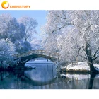 CHENISTORY зимняя сцена краска по номерам мост DIY рамка на холсте масляная краска для взрослых Картина Краска по номерам декор искусство