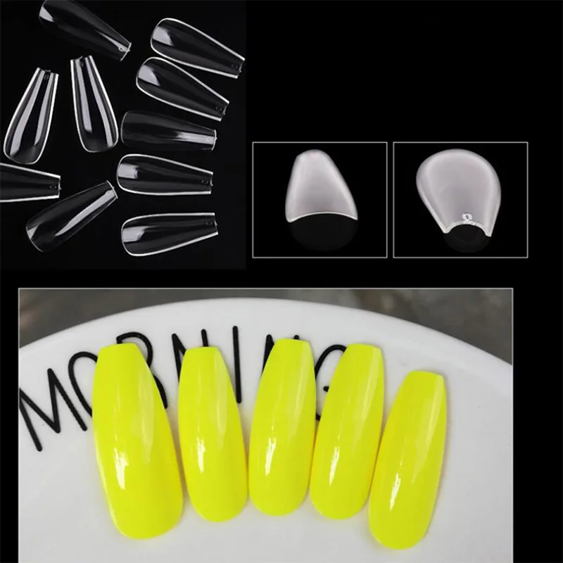 

100pcs Fake Nails Ballerina/Oval/Stiletto Nail Art Tips False Coffin Nails Art Tips Flat Shape Full Cover Manicure Fake Nail Tip