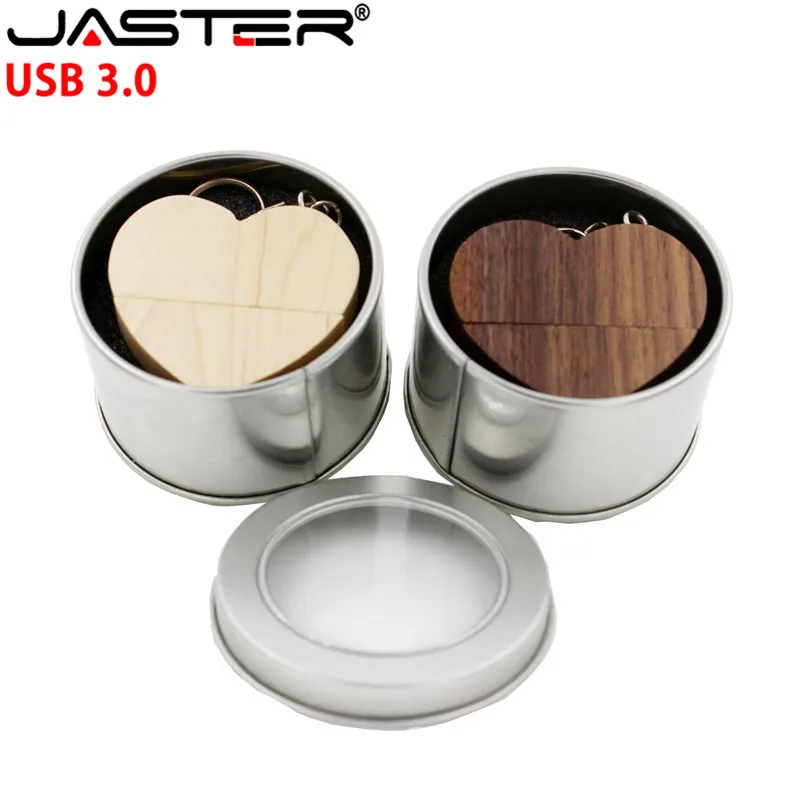 JASTER(5 шт., Пользовательский логотип) USB 3,0 грецкий орех сердце USB+ коробка флэш-накопитель 64 ГБ 32 ГБ 16 ГБ 4 ГБ U диск фотография свадебный подарок