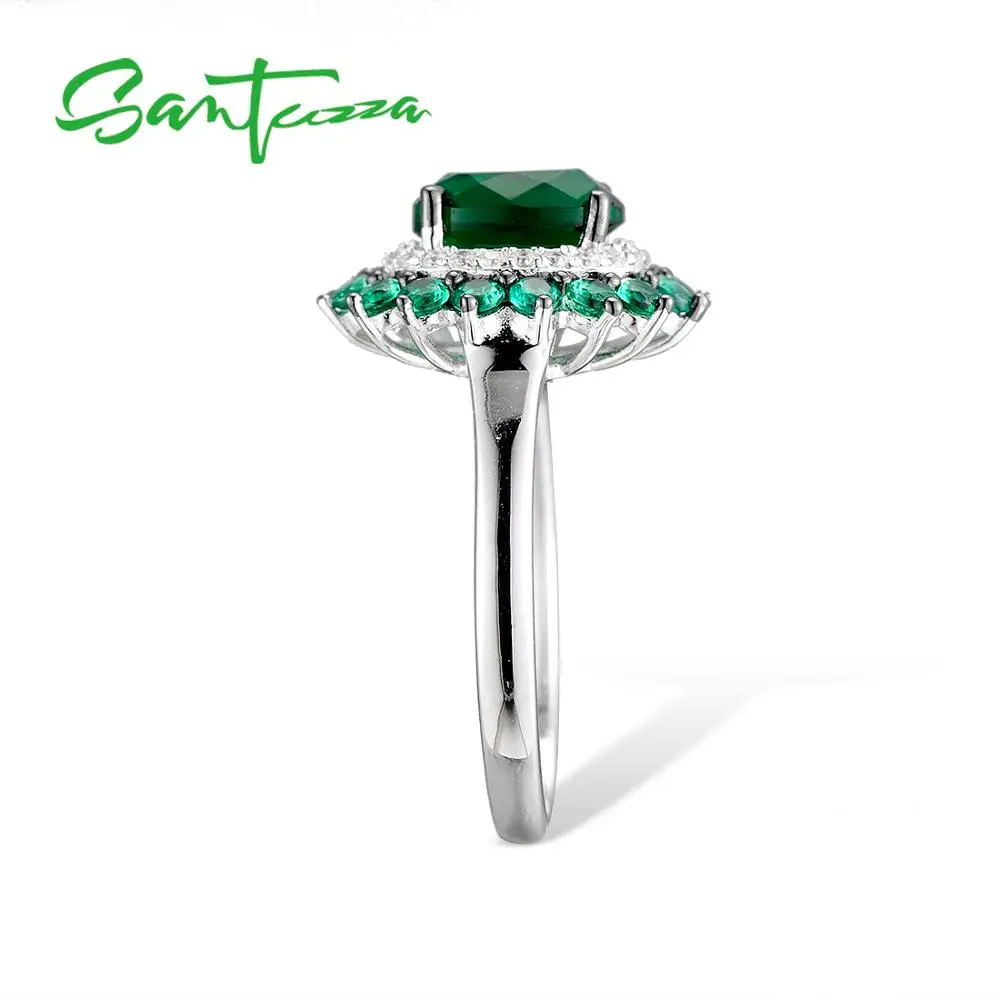 SANTUZZA, серебряные кольца для женщин, подлинные, 925 пробы, серебряные, Роскошные, сверкающие, Овальные, зеленые шпинели, модные, вечерние, кольца, хорошее ювелирное изделие