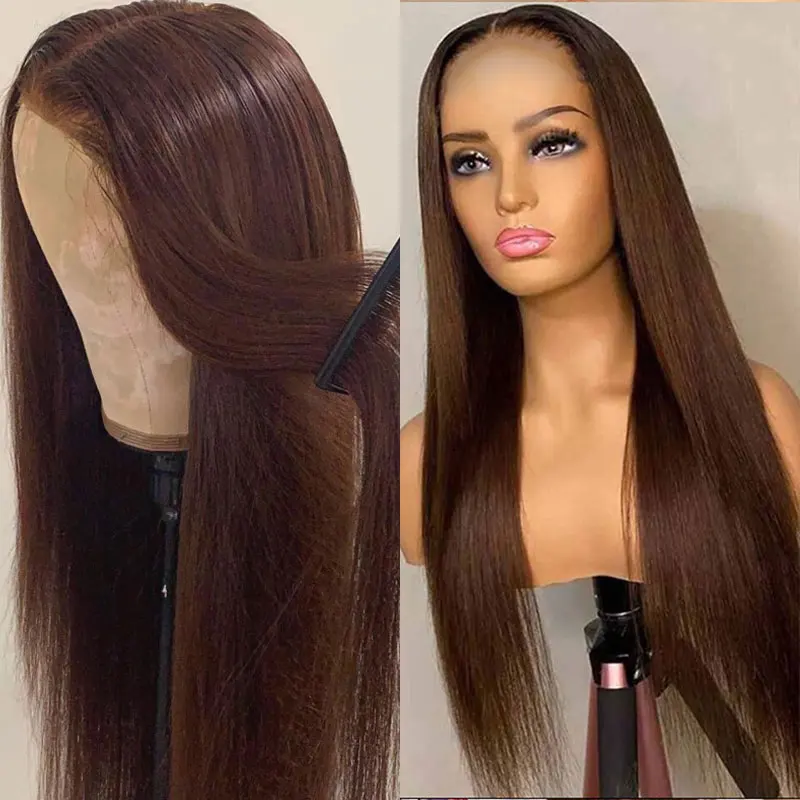 13x4 Lace Front Human Hair Wigs Brazilian Transparent Lace Wigs Straight Brown Color Lace Closure Wigs For Women PrePlucked Wigs