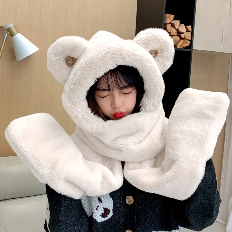Комплект из шарфа женские зимние шапки теплая шапка с милыми медвежьими ушками