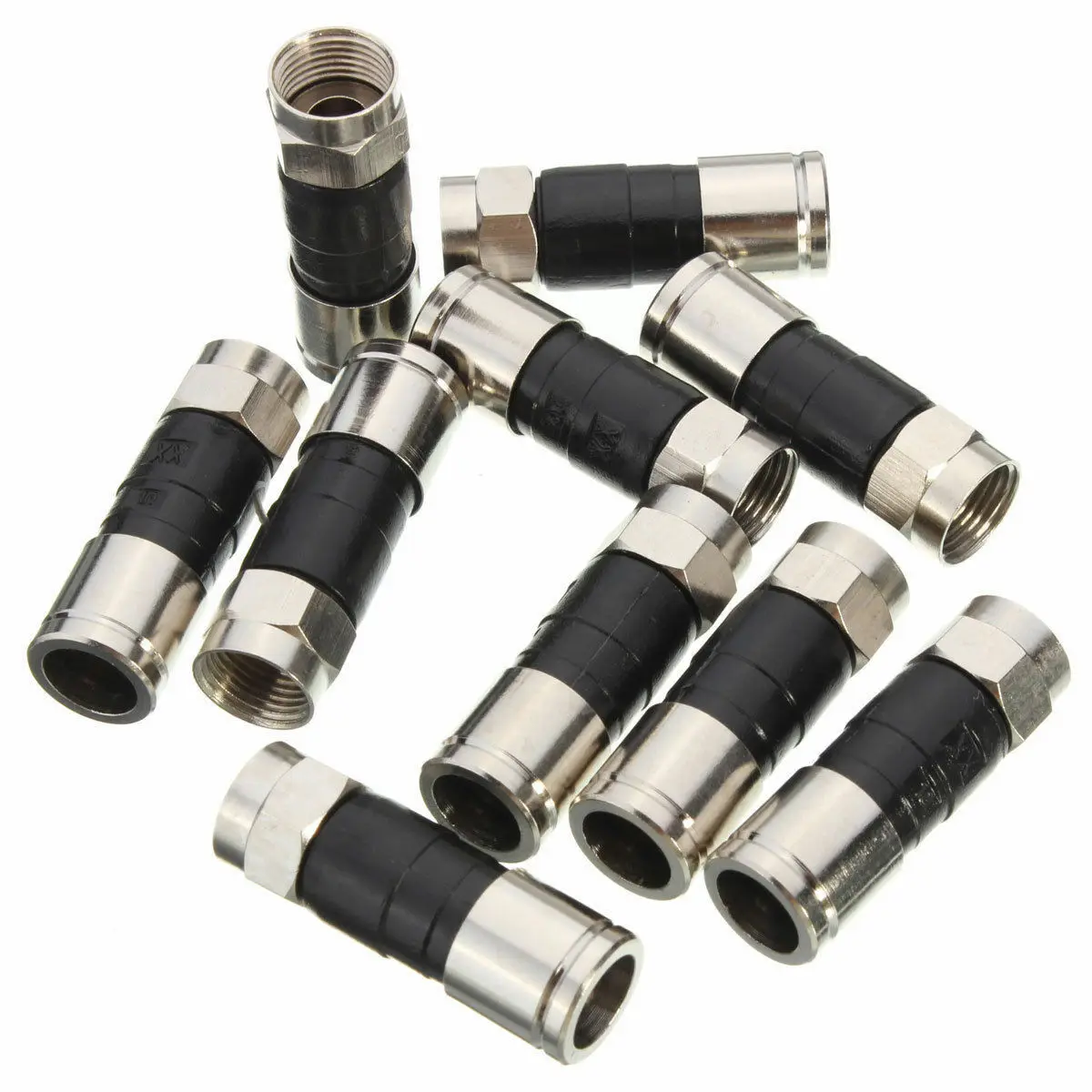 

10 Pack RG6 F-Type Compression Snap Seal Plug Connector Sky Satellite Virgin Cable