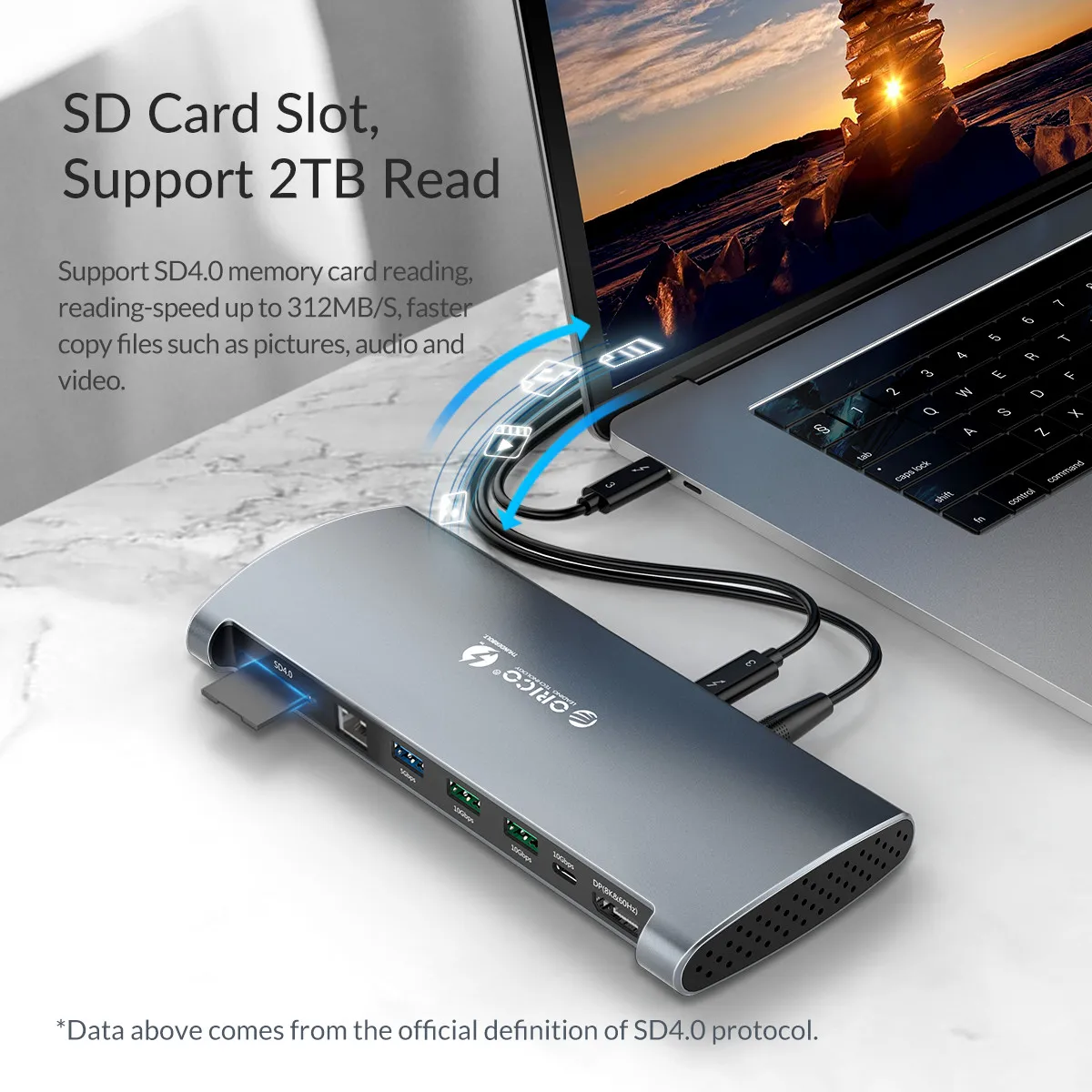 Док-станция ORICO Thunderbolt 3 usb-концентратор Type-C в DP USB 0 адаптер RJ45 SD4.0 конвертер для MacBook
