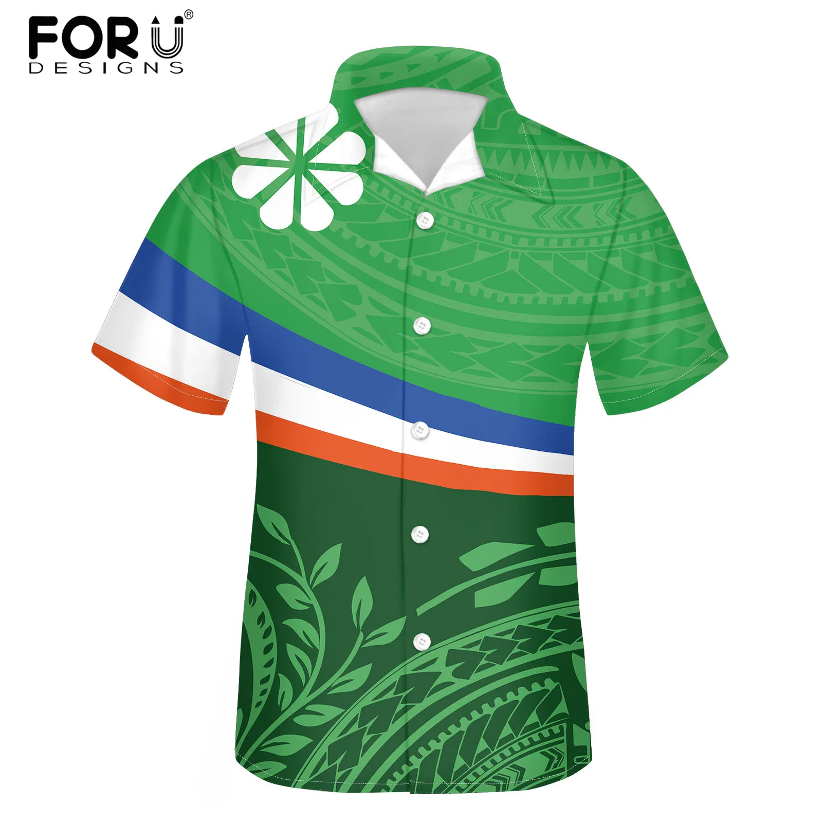 

FORUDESIGNS Male Summer Short Sleeve Shirt Island Kwajalein Flag Polynesian Design Button Large Size 5XL Fashion Loose Shirt