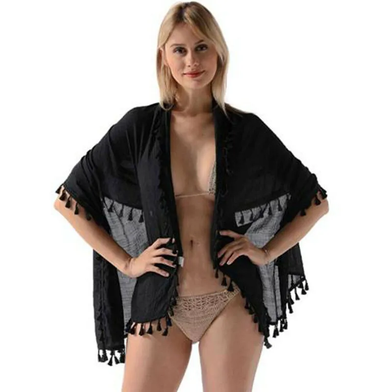 Женская Пляжная накидка на бикини однотонная парео шифоновая Женский