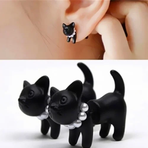 black beads cat Модные серьги, ювелирные изделия с кристаллами, милые стразы, серьги с котом, серьги-гвоздики с милым котом для женщин и девушек, подарок - Окраска металла: black beads cat
