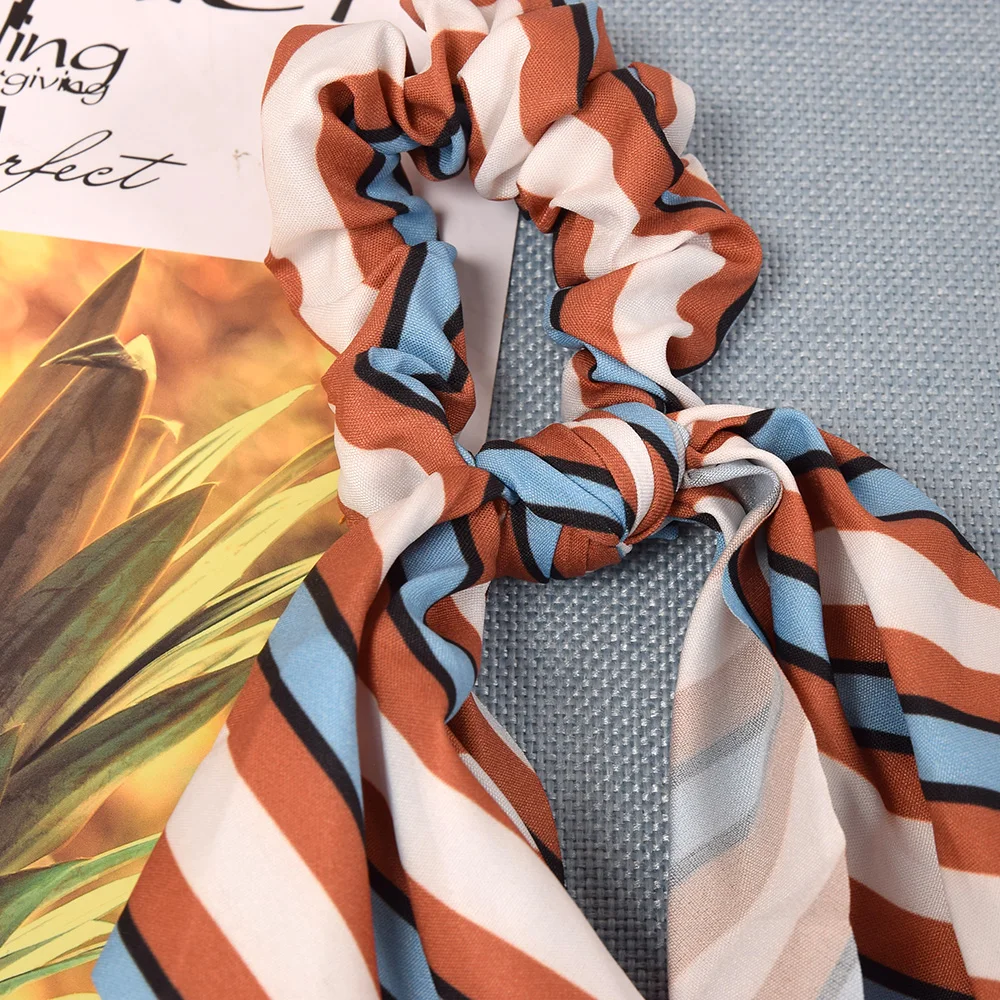 

Summer Women Ponytail Scarf Elastic Long Hair Rope Cute Hair Bow Ties Scrunchies Hair Bands Stripe Print Ribbon Hairbands