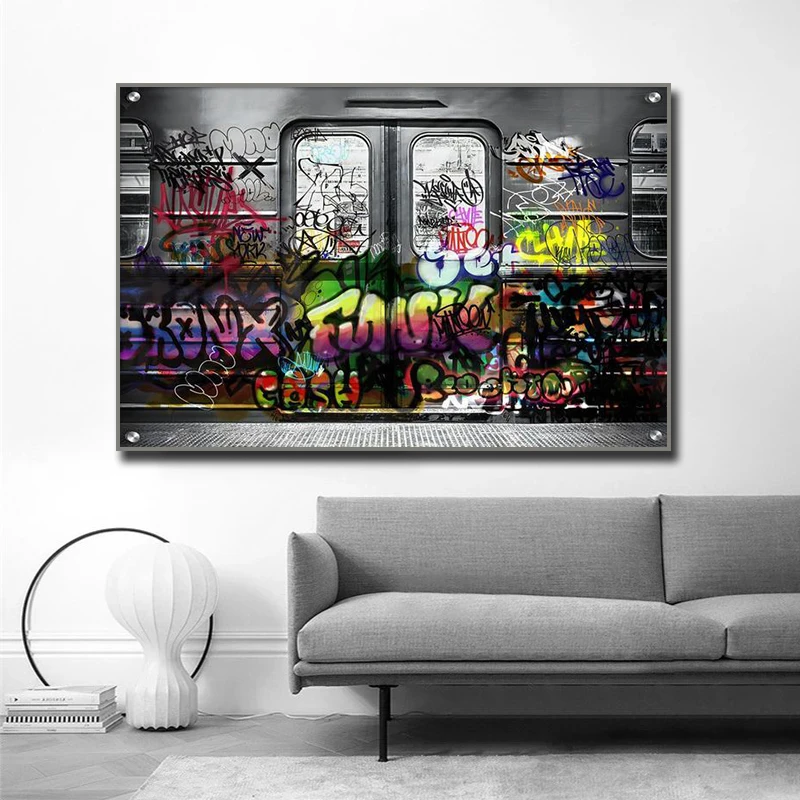

Graffiti Wall Art Painting on Train Street Art Canvas Prints Family Room Decoration Poster Pictures Room Decor Aesthetic