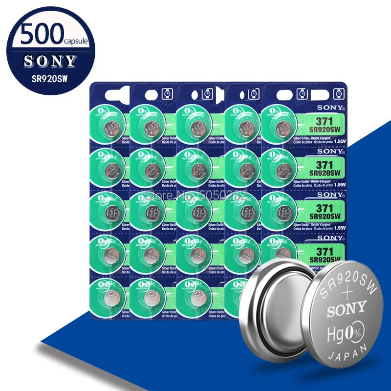 

500pcs Sony 100 Original 371 SR920SW 920 LR920 AG6 LR920 LR69 171 1.55V Silver Oxide Watch Battery Watch Battery MADE IN JAPAN