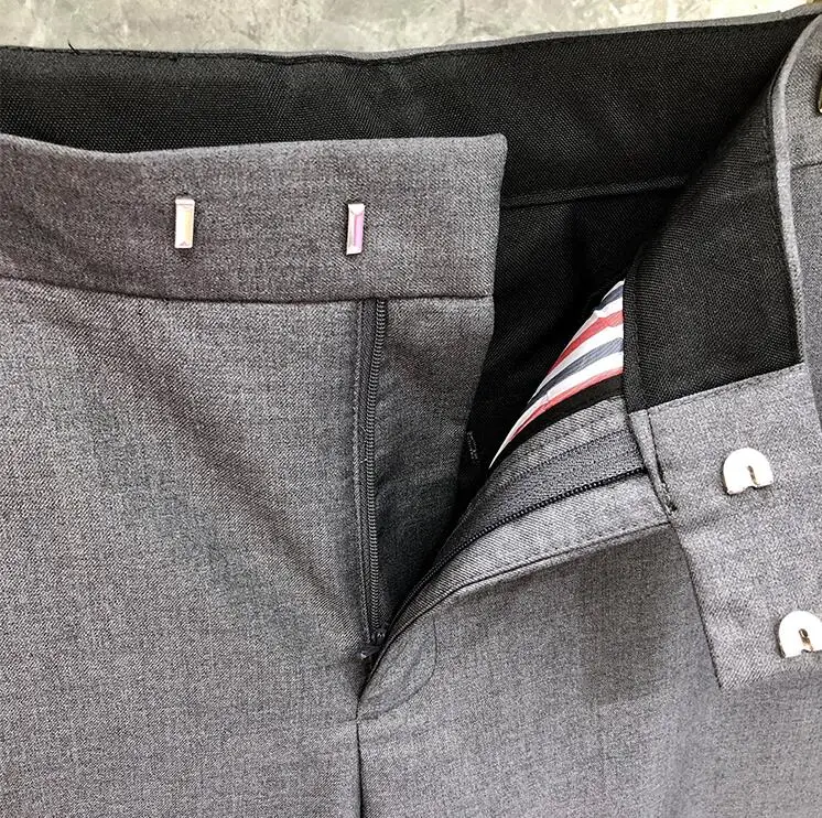 2020 Fashion TB THOM Brand Men Casual Suit Pants Gray Business Striped Spring And Autumn Formal Trousers ins | Мужская одежда