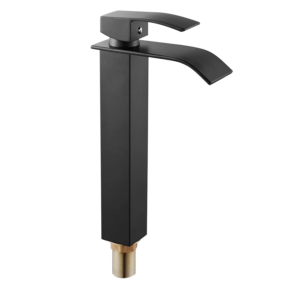 Waterfall Tall Basin Faucet Bathroom Sink Taps Mixer Black Spray Square Mono Stainless Steel Body Zinc Alloy Handle | Обустройство