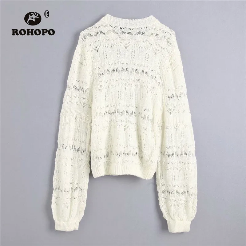 ROHOPO круглый воротник с пышными рукавами цветочный свитер белый Небесно-Голубой