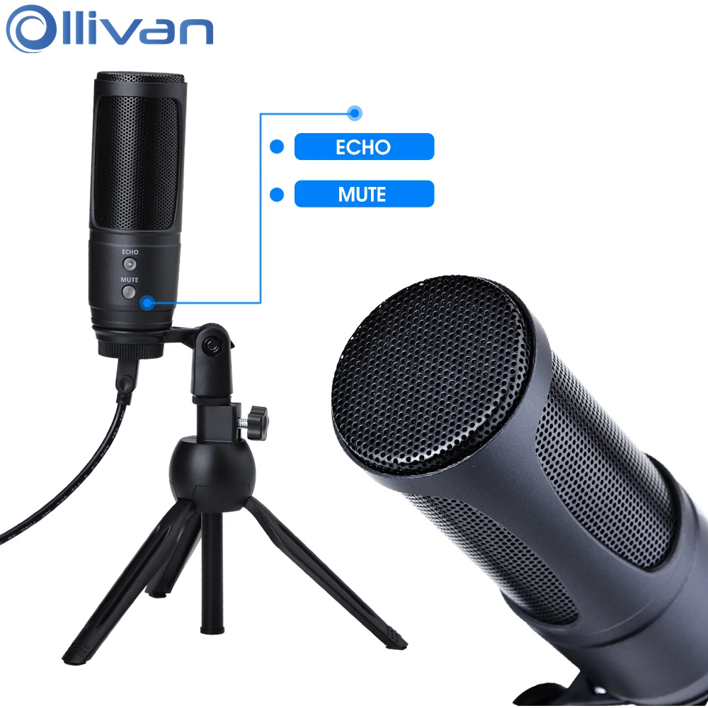 

Конденсаторный микрофон OLLIVAN 20 кГц, ECHO Cardioid для игр, подкастов, пения в студии, микрофон для ПК, ноутбука, USB микрофон