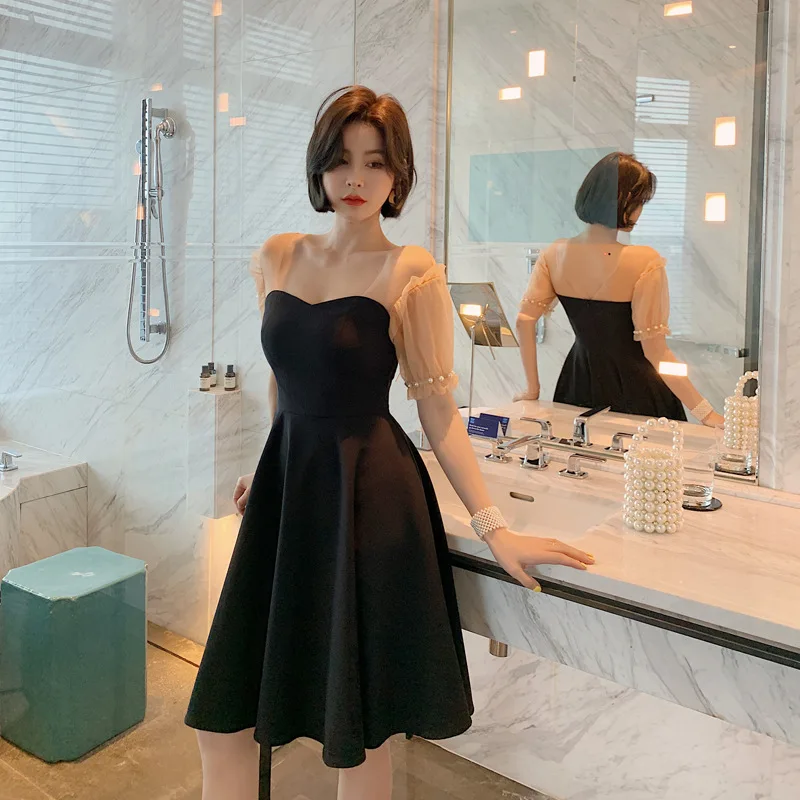 

Брендовое дизайнерское подиумное элегантное платье женское для свадебной вечеринки с коротким рукавом черное ТРАПЕЦИЕВИДНОЕ ПЛАТЬЕ дамск...