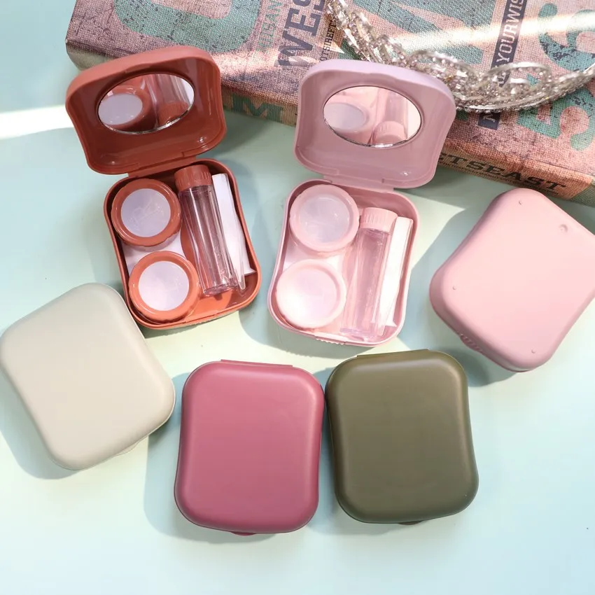 

Solid Color Elegant Lady Contact Lens Case with Mirror Cosmetic Contact Box Eyes Care Lenses Cute Container Box Gift Case