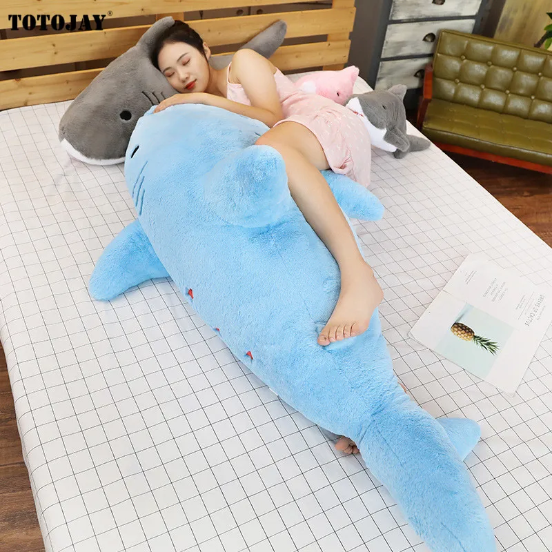 

50~120cm Soft Long Plush Shark Doll PP Cotton Stuffed Giant Whale Ocean Animal Stars Grey Pink Blue Fish Pillow Children Gift