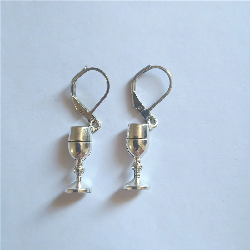 

Wine glass Lever Back Earring, Dainty Charm Dangle Earrings Minimalist Jewelry, Antique Silver Color Chistmas Earrings