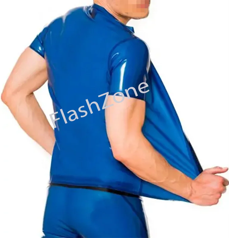 Бесплатная Доставка! Мужская модная футболка с молнией спереди латексные топы