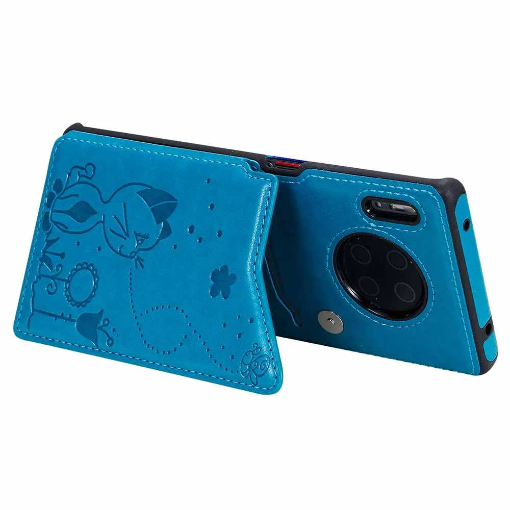 

Anti-drop With Card Sleeve Case For Huawei Mate 30 Pro Mate 30 Mobile Phone Embossed Leather Cat And Bee Case Cover