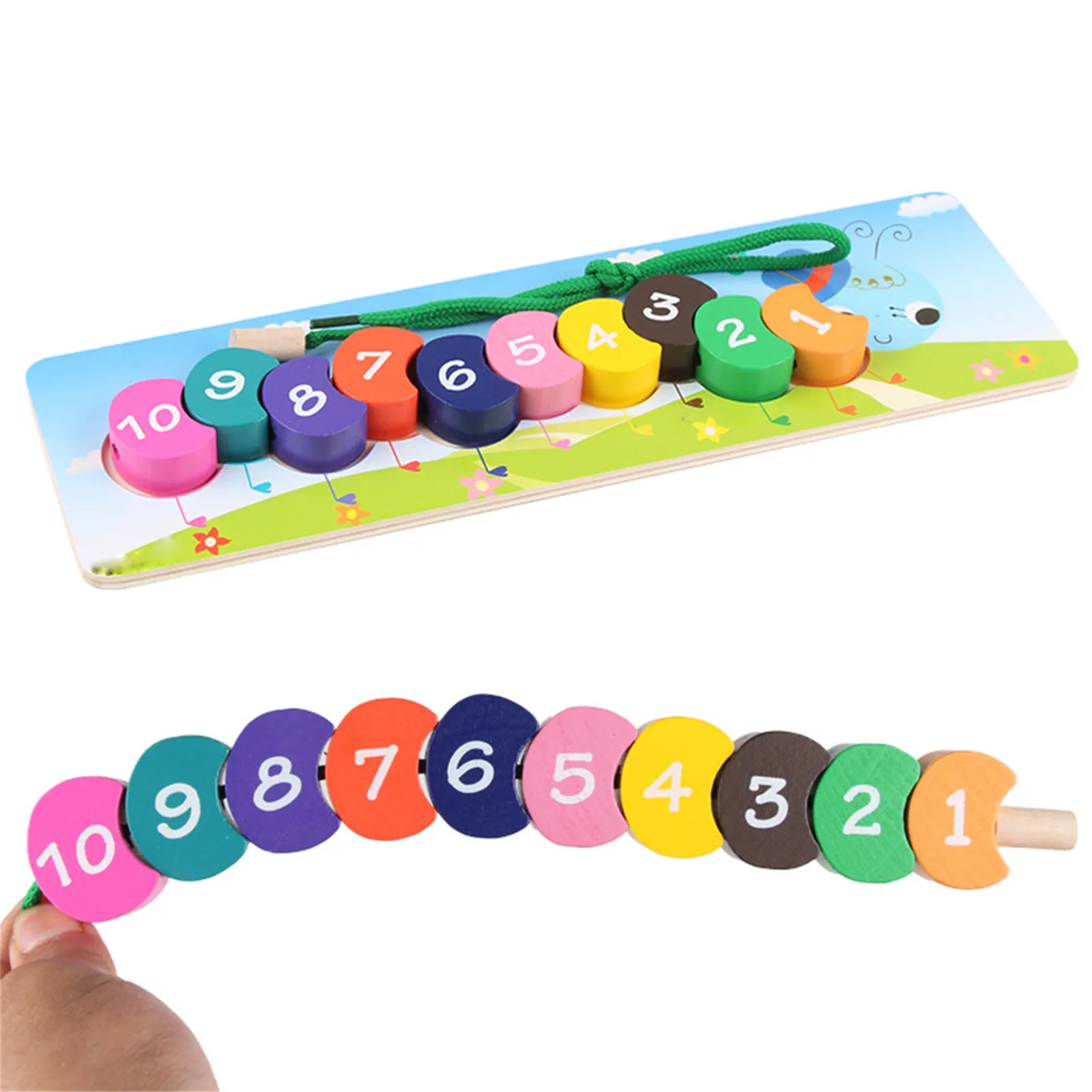 

2021 Wooden Learning Puzzle Teaching Educational Cute Worm Wearing Rope Kids Toys Copy Montessori Early Education Baby Toys#40