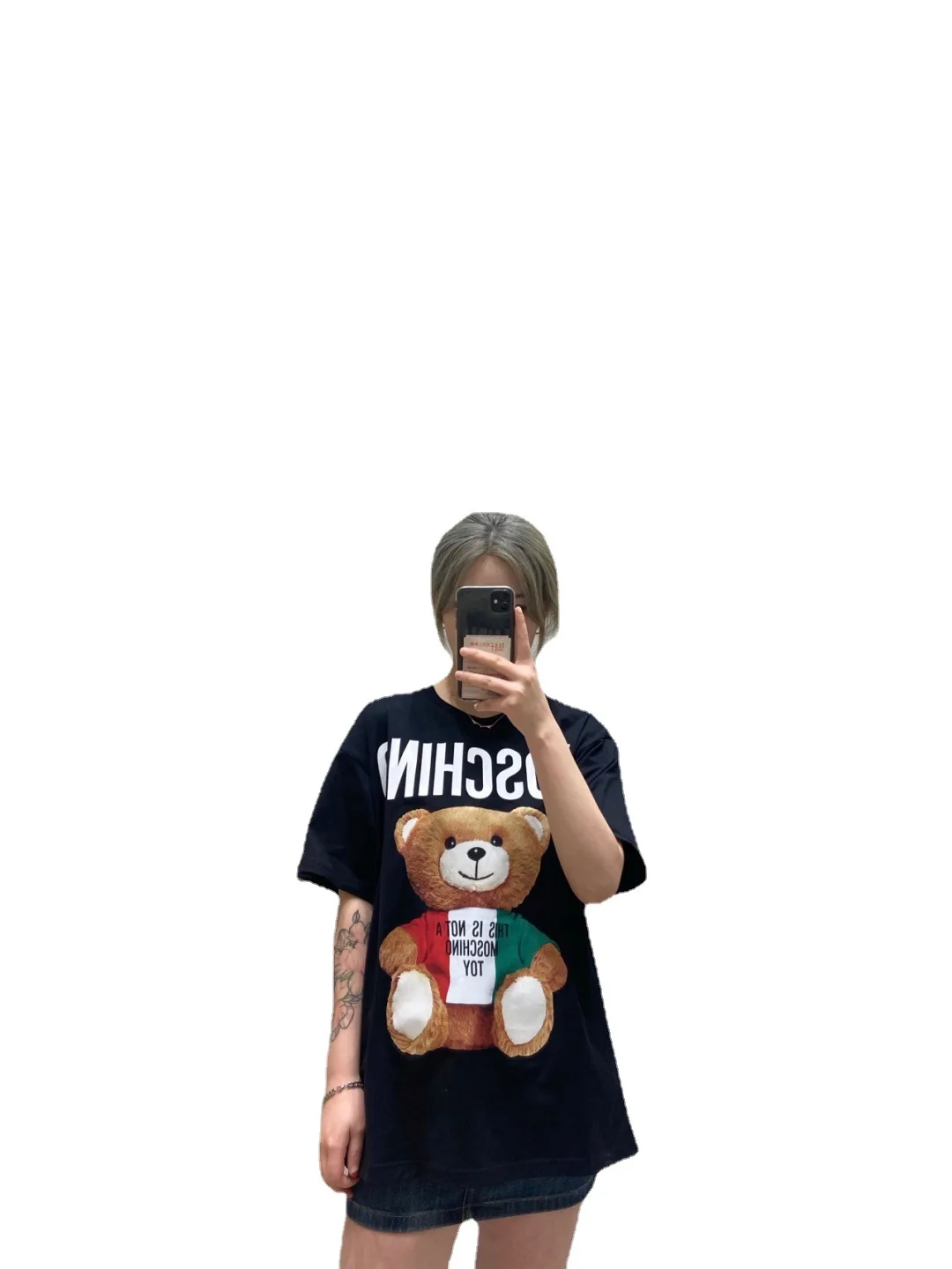 

2021 autumn and winter new Moschino graffiti bear loose round neck T-shirt male and female couples printed short sleeves