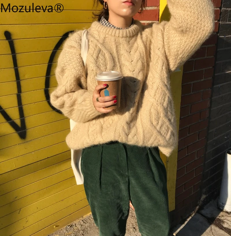 Mozuleva 2019 Winter Casual Vintage O-neck Twist Sweater Female Knitted Jumpers Long-sleeved Women Pullovers Vestidos Femme | Женская