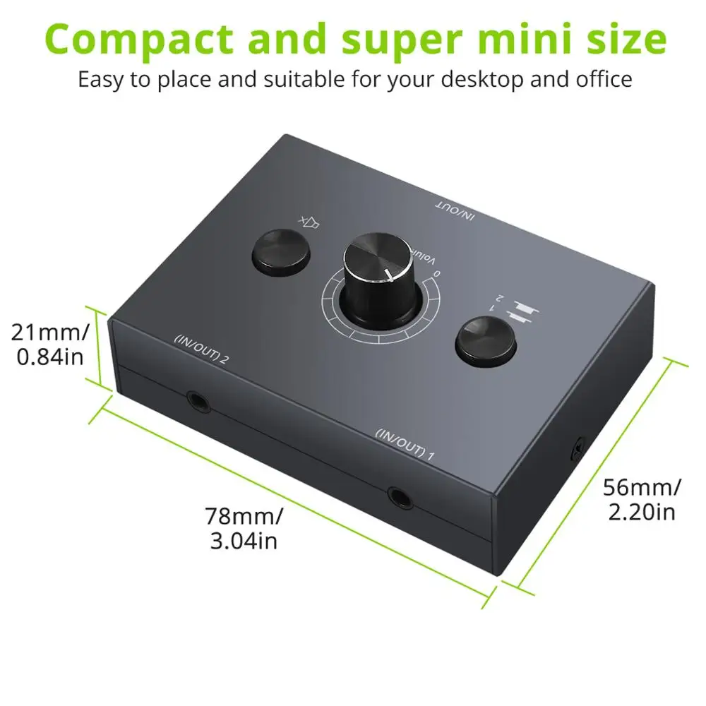 PROZOR 2 x 1/1 3.5mm Stereo Audio Switch Bi-Directional Switcher with Mute Button No External Power Required Splitter | Электроника