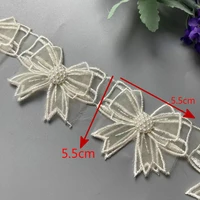 1 yard ivory mesh bowknot rhinestones embroidered lace trim ribbon patches applique fabric diy wedding dress sewing supplies