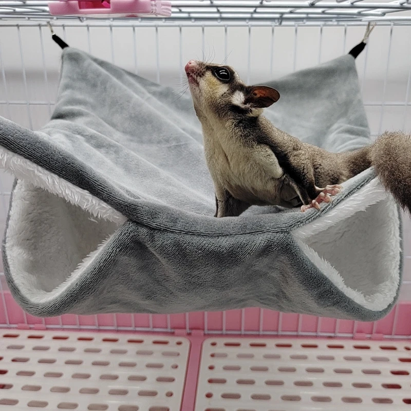 Hamster Ferret Hammock Double-layer Thicken Plush Warm Sleeping Bag Nest Hanging Cage House for Squirrel Ferret Rabbit Pet Bed