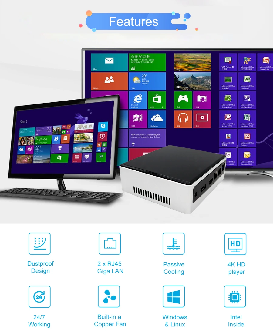 Мини-компьютер 8-го поколения игровой мини-ПК Core I3 7020U/I5 8250U/I7 8550U 32 Гб DDR4 M.2 NVME SSD Windows