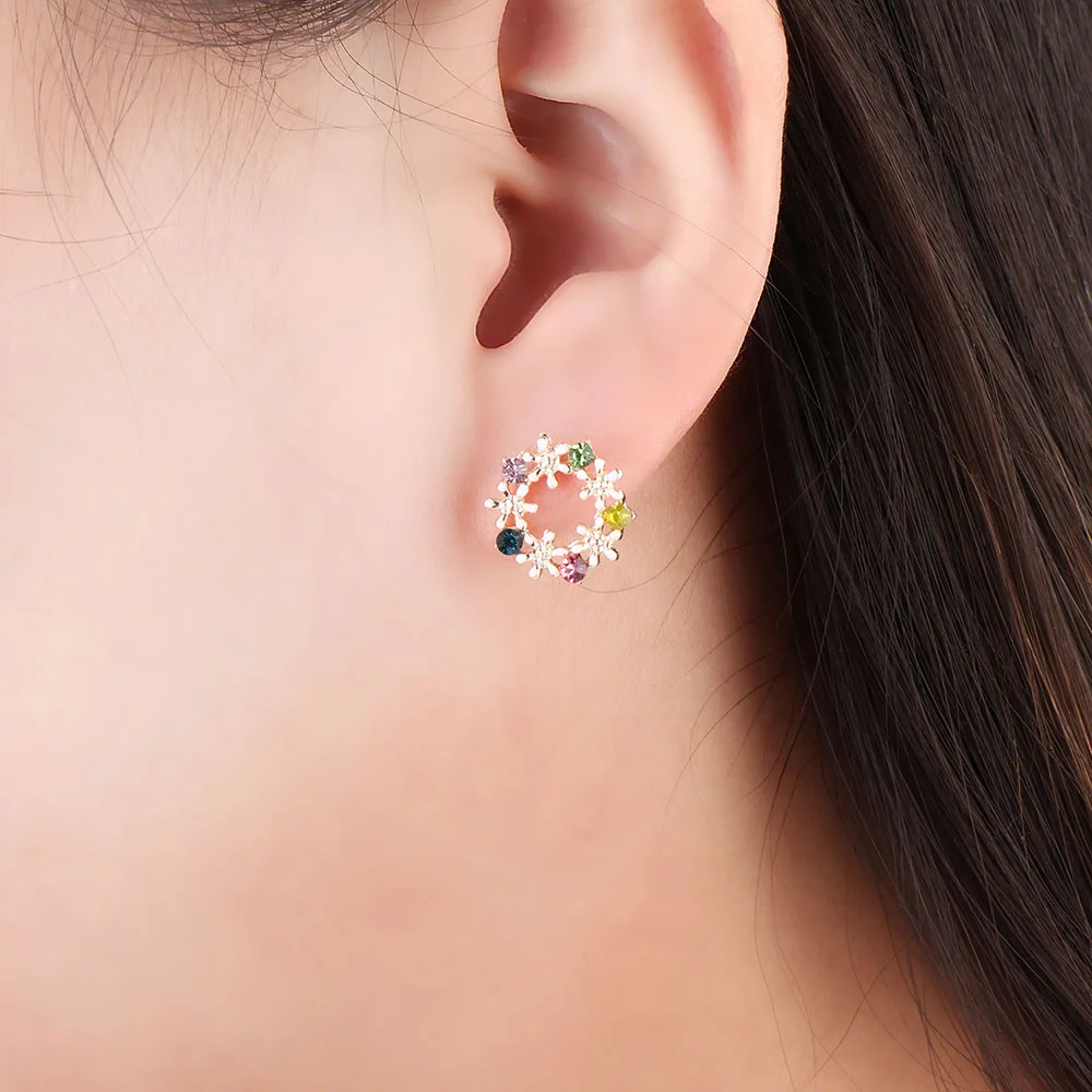 Женские Разноцветные серьги гвоздики с цветочным венком и