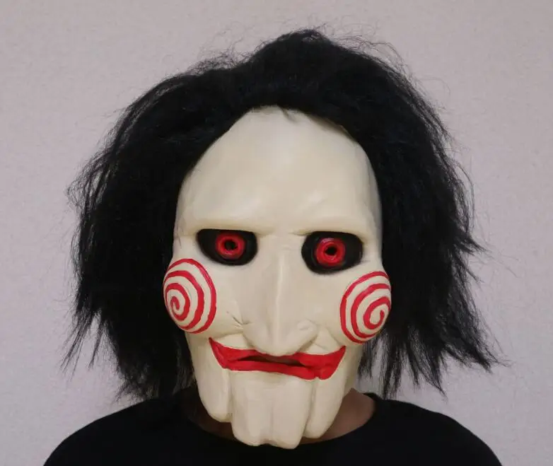 

Movie Saw Chainsaw massacre Jigsaw Puppet Masks Latex Creepy Halloween Clown mask Scary prop unisex party cosplay supplies