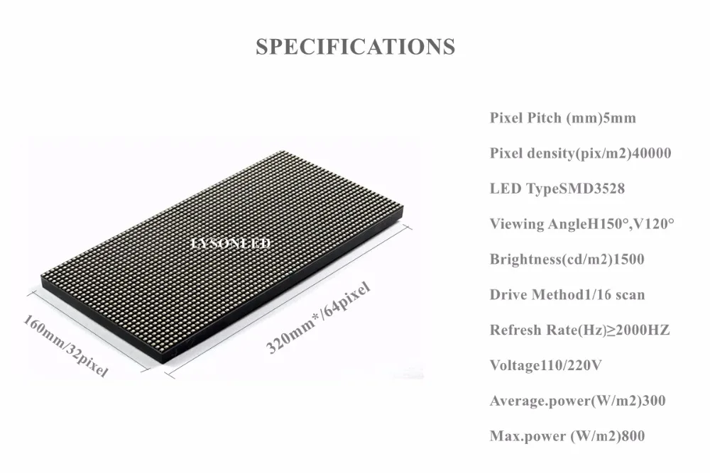 P5 Крытый SMD3528 полный Цвет светодиодный Дисплей модуль 320*160 мм RGB 3-в-1 Панель 64*32