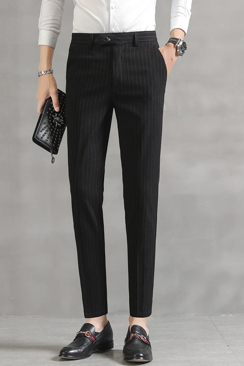 

New men's British style striped cropped trousers Slim-fit trousers with small feet, youth business casual trousers, suit pants