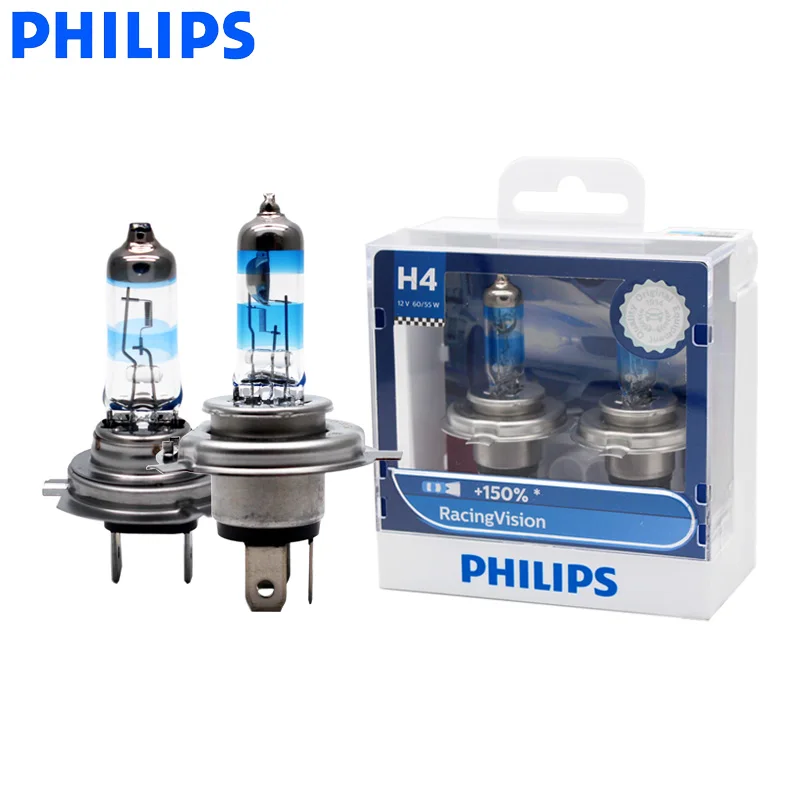 Philips H4 H7 9003 Racing Vision+ 150% больше яркости авто фары Hi/lo луч галогенная лампа ралли производительность ECE, пара