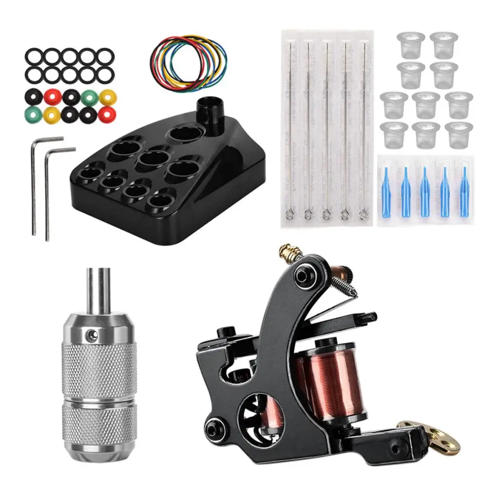 

Powerful 10 Coil Machine Grip Tube Handlebar Ink Cups Rack Set