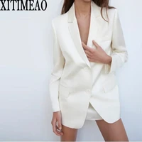 za women fashion loose white blazers coat vintage long sleeve temperament ol style female outerwear chic tops