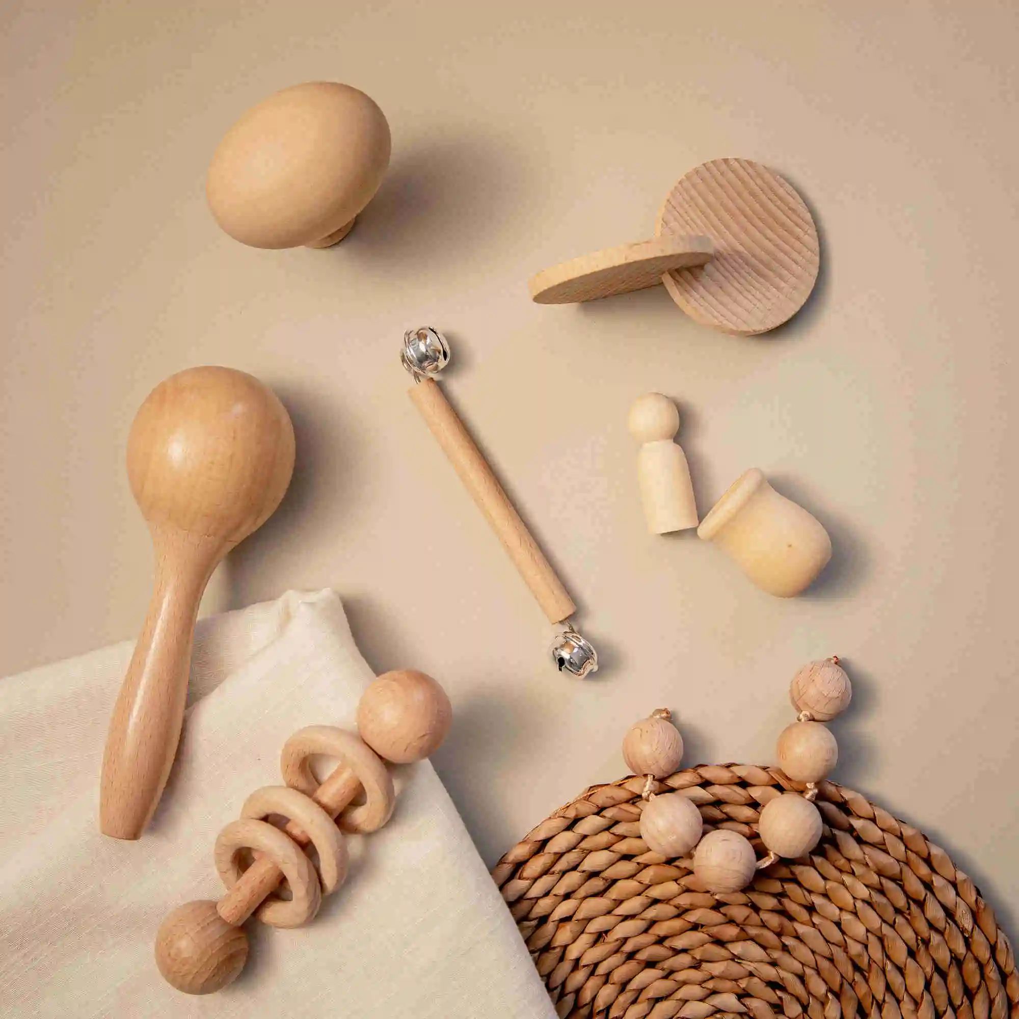 

5/7Pc/Set Baby Montessori Toy Set Wooden Teether Music Rattles Graphic Cognition Early Educational Toys