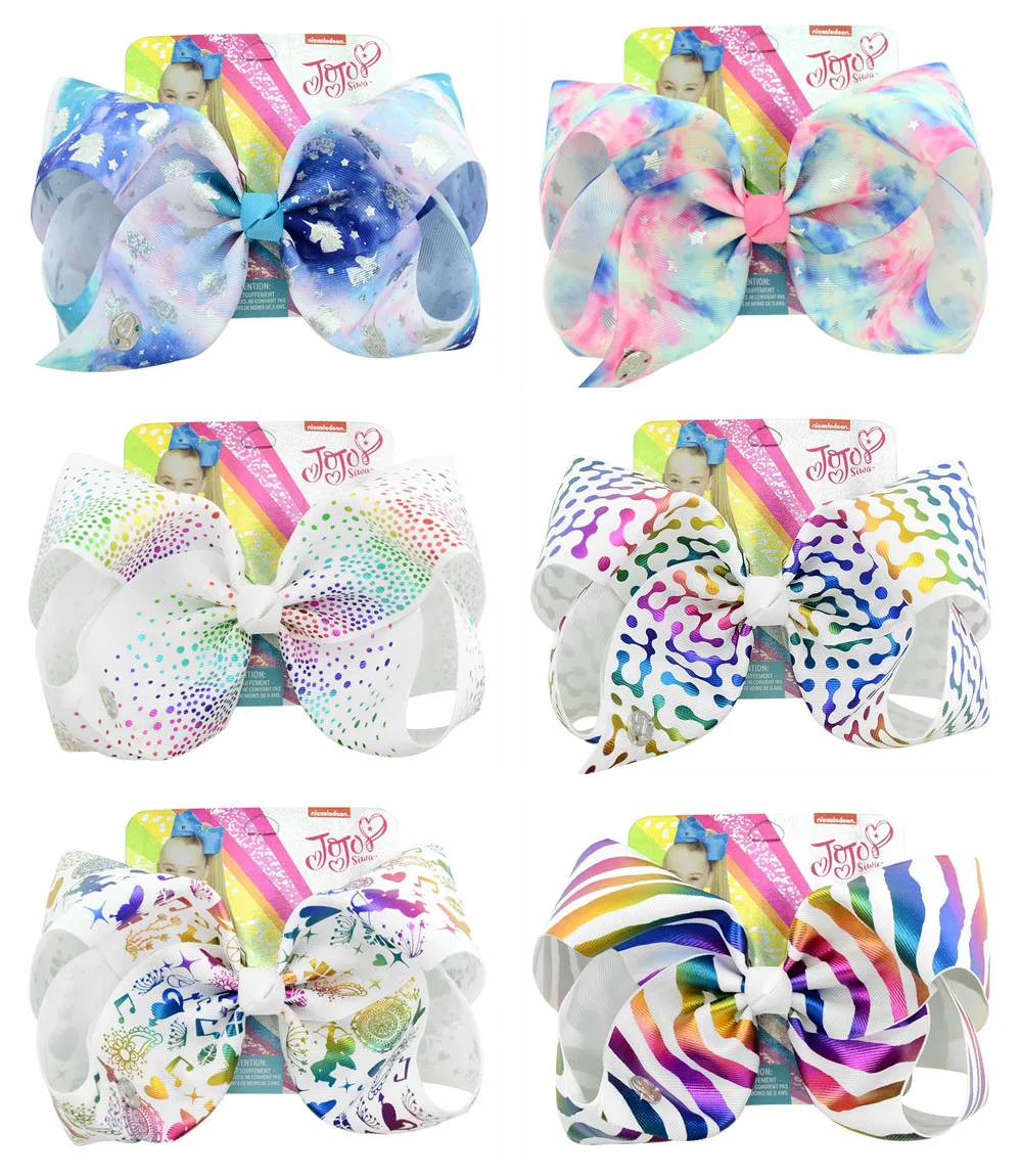 2020.8''JOJO SiWa Unicorn Star Point Stripe Print Hair Bows Clip Girl Kids Colorful Hairpin Accessories 861 |
